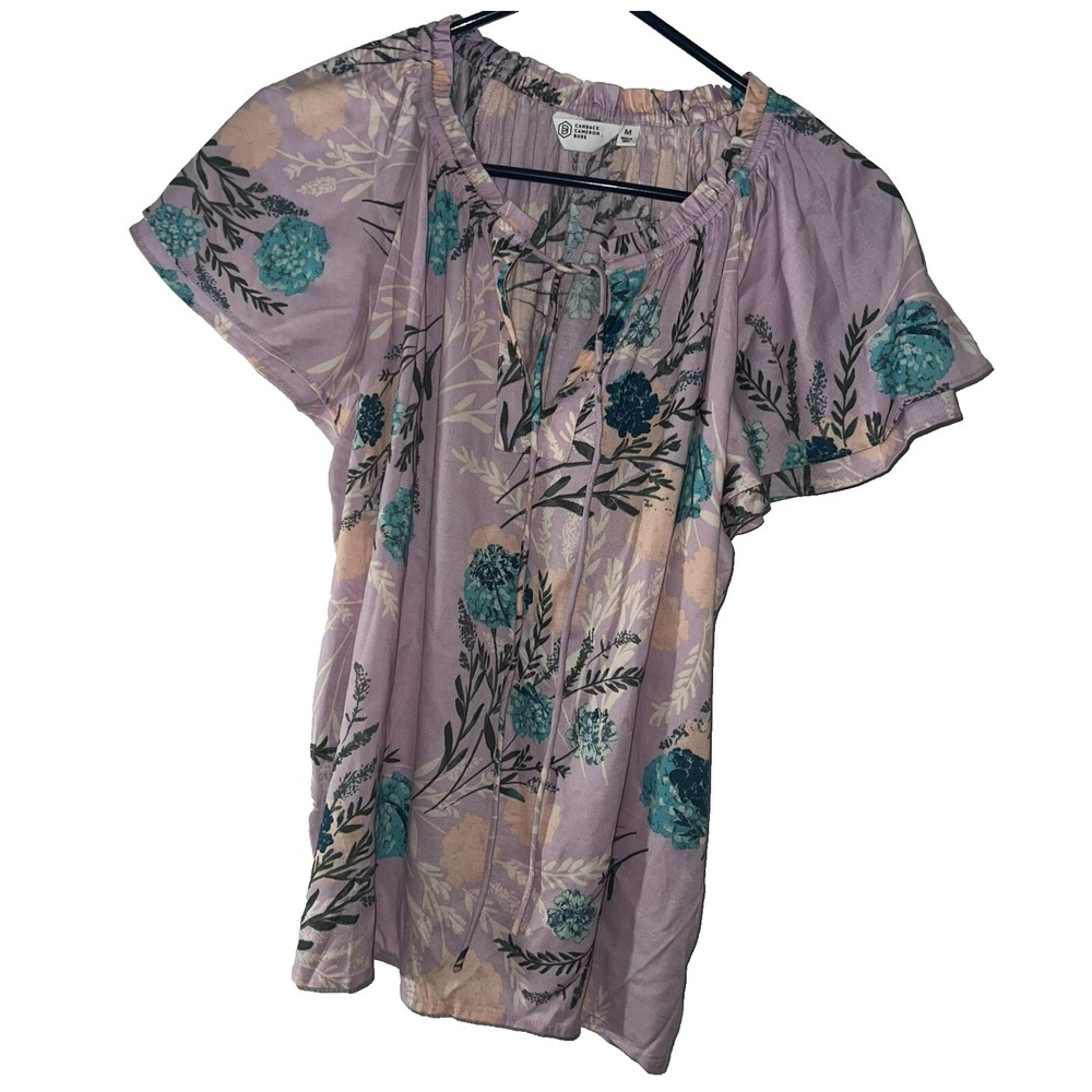 Candace Cameron Bure Lavender Floral Flutter Sleeve Blouse Purple Top M‎ A452185